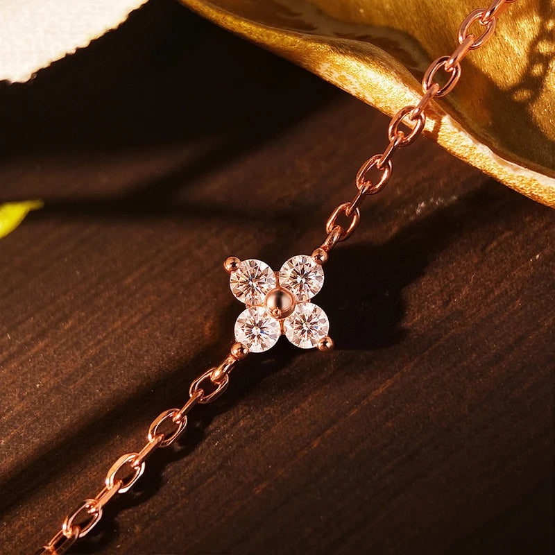 Knobspin Four-Leaf Clover Moissanite Necklace 2mm Lab Created Sterling Silver Jewelry