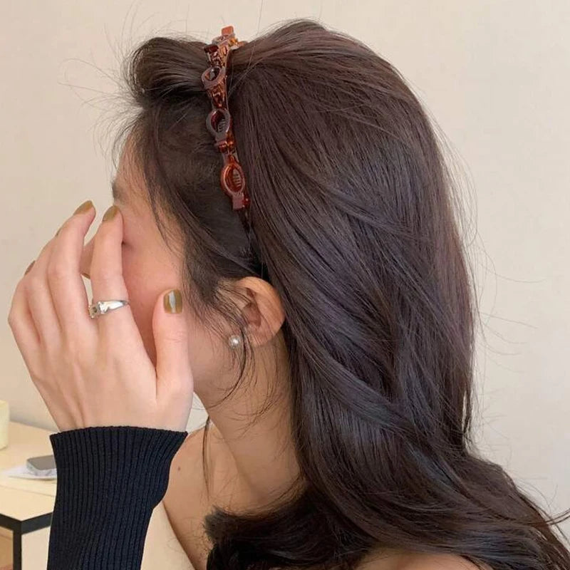 Woven Hairband with Clips for Bangs - Multi-Layer Hollow Braided Head Accessory