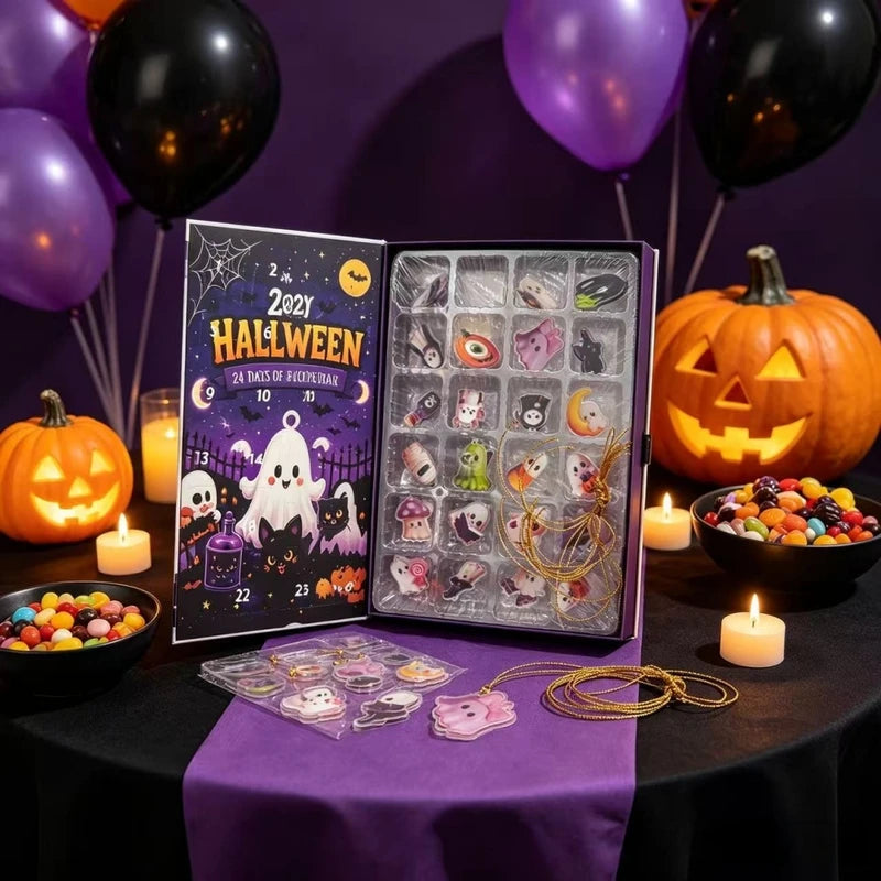 Halloween Advent Calendar with Spooky Acrylic Ornaments - 24 Days Countdown Gift Set