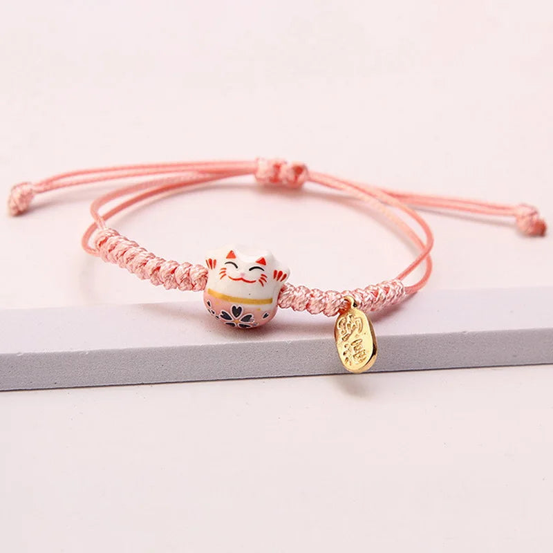 Cute Lucky Cat Braided Bracelet for Women - Adjustable Animal Jewelry Gift