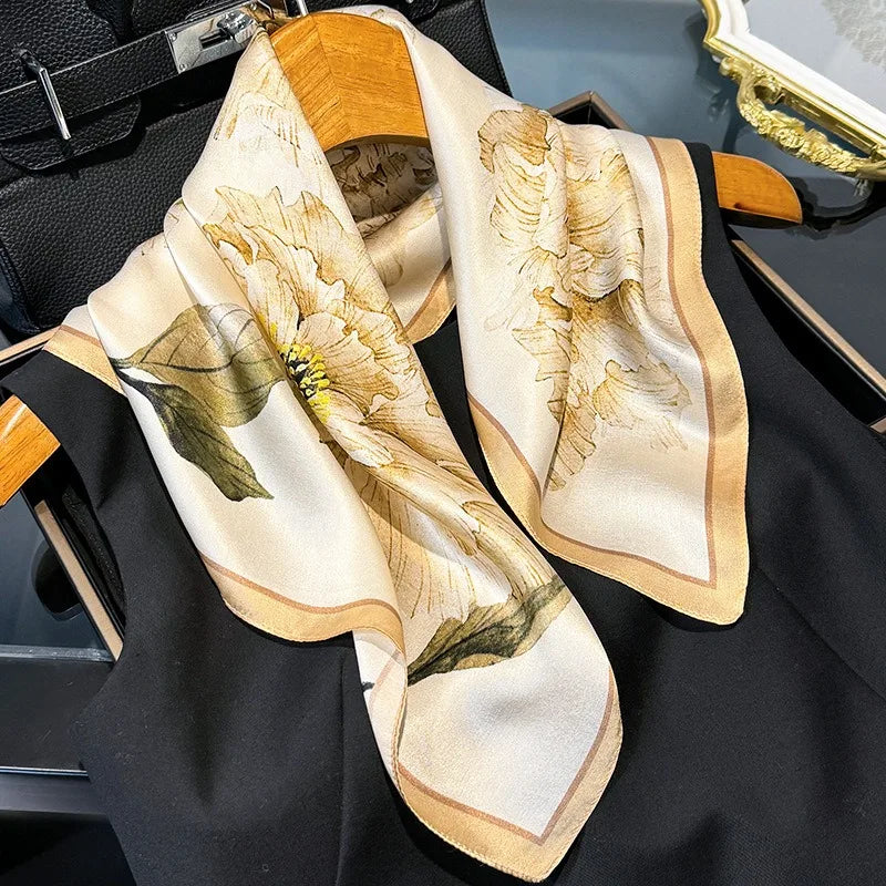 Natural Silk Square Scarf for Women Big Floral Print Hair & Hijab Wrap