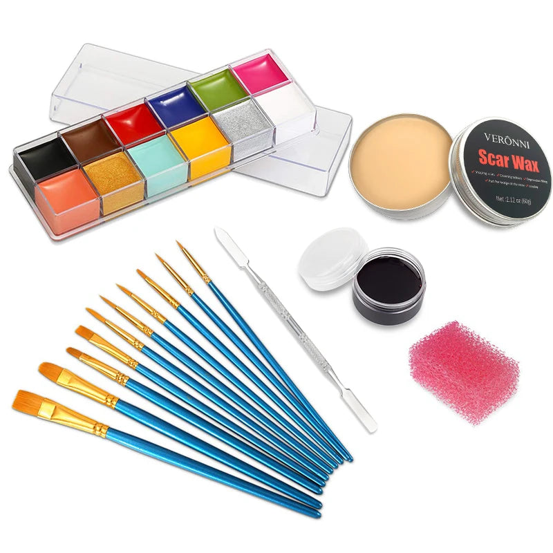 Professional Face & Body Effects Makeup Kit with Wound Scar Wax - 12/20 Colors, Halloween Special FX