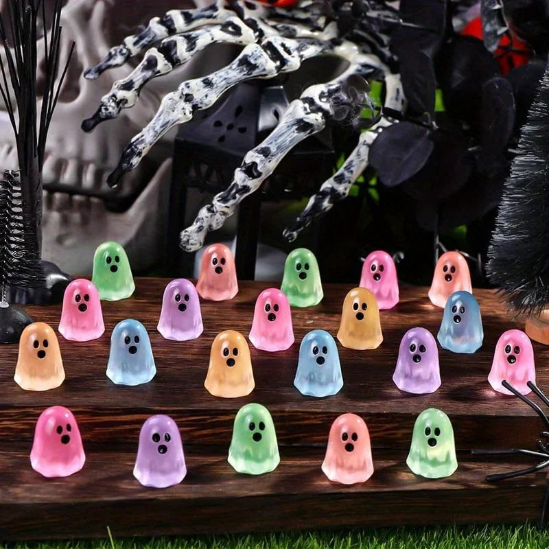Halloween Luminous Mini Ghost Figurines Set - Glow in the Dark Festival Decor