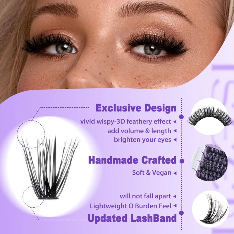 DIY Eyelash Extension Clusters Kit 8-16mm Natural Wispy False Lashes
