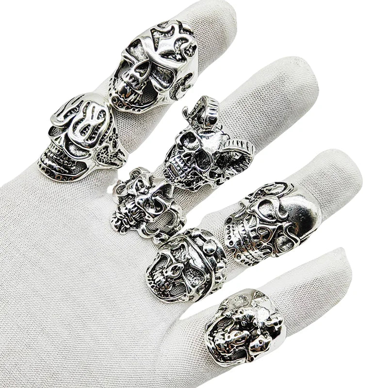 10pcs Vintage Punk Skull Alloy Finger Rings for Men Women Party Jewelry Gifts