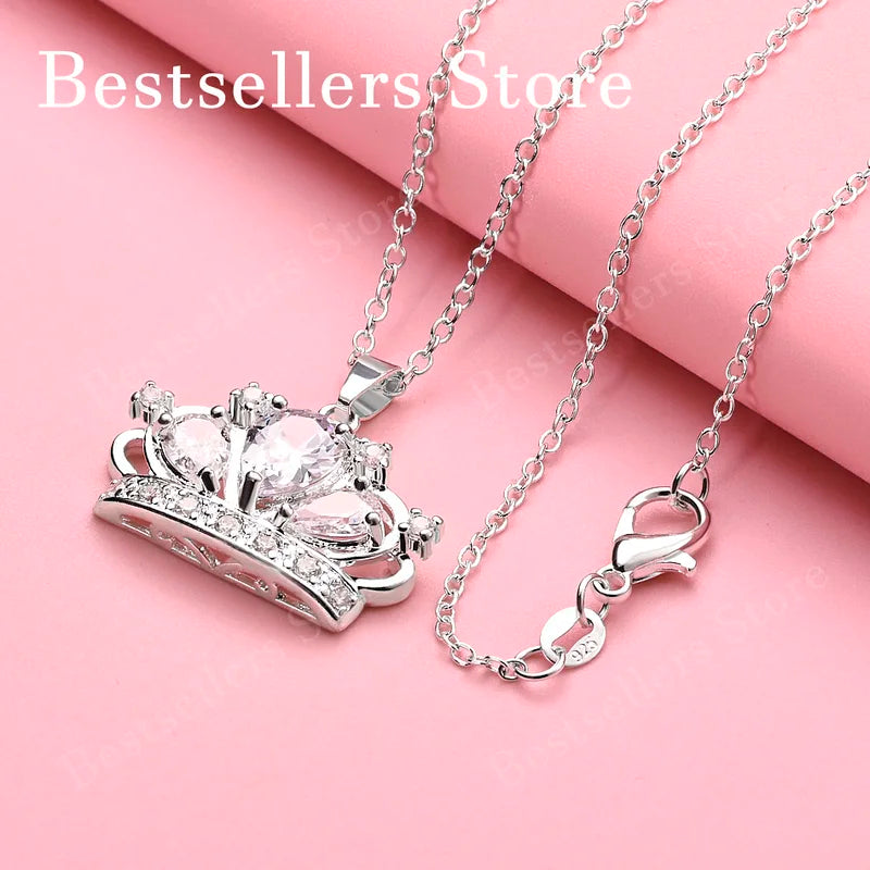 Sterling Silver Crown Pendant Necklace 16-30 Inch Women's Jewelry