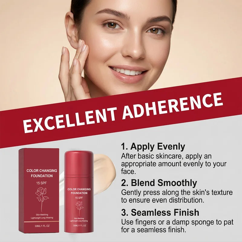 Self-Adjusting Color Changing Liquid Foundation with SPF for Mature Skin — Full Coverage Moisturizer