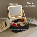 Large Capacity Travel Makeup Bag with LED Mirror and Organizer - Portable Women's Cosmetic Case