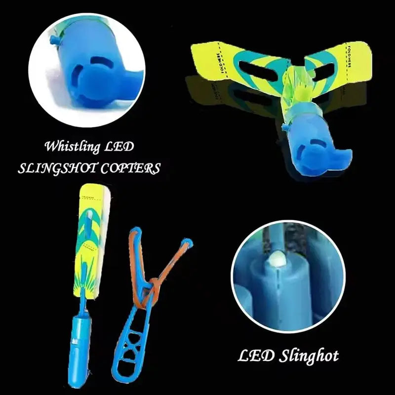 Light-Up Flying Slingshot Helicopter Toys Set for Kids - Outdoor Party Favors
