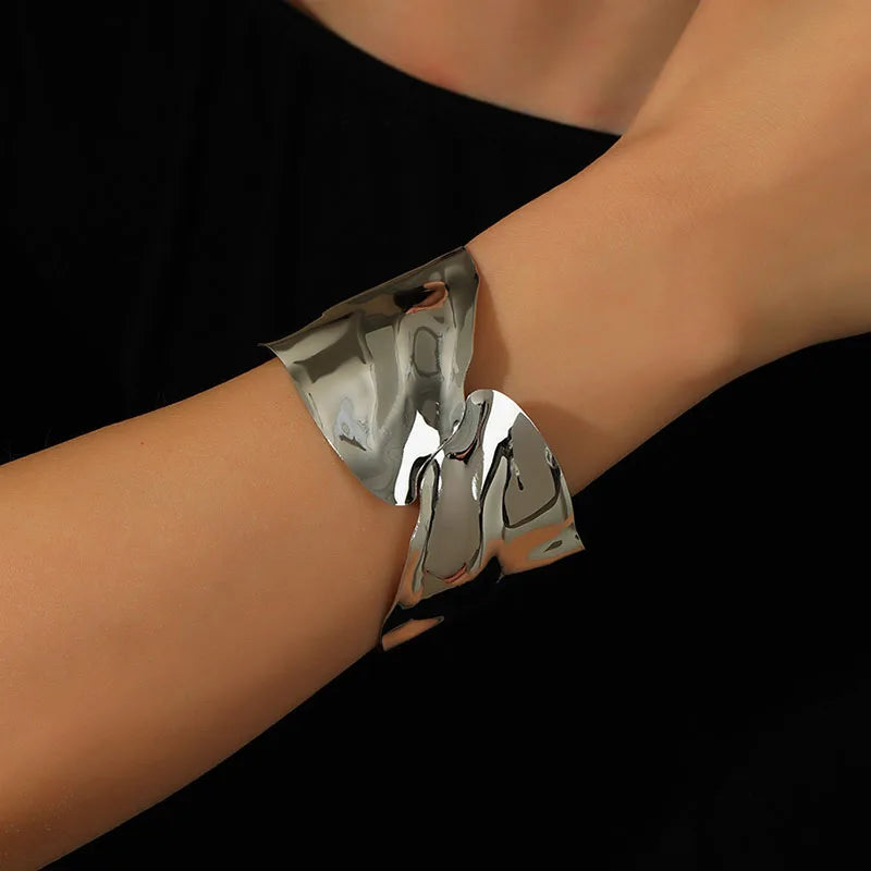 Geometric Metal Wide Cuff Open Bangle Bracelet for Women - Personalized Fashion Jewelry