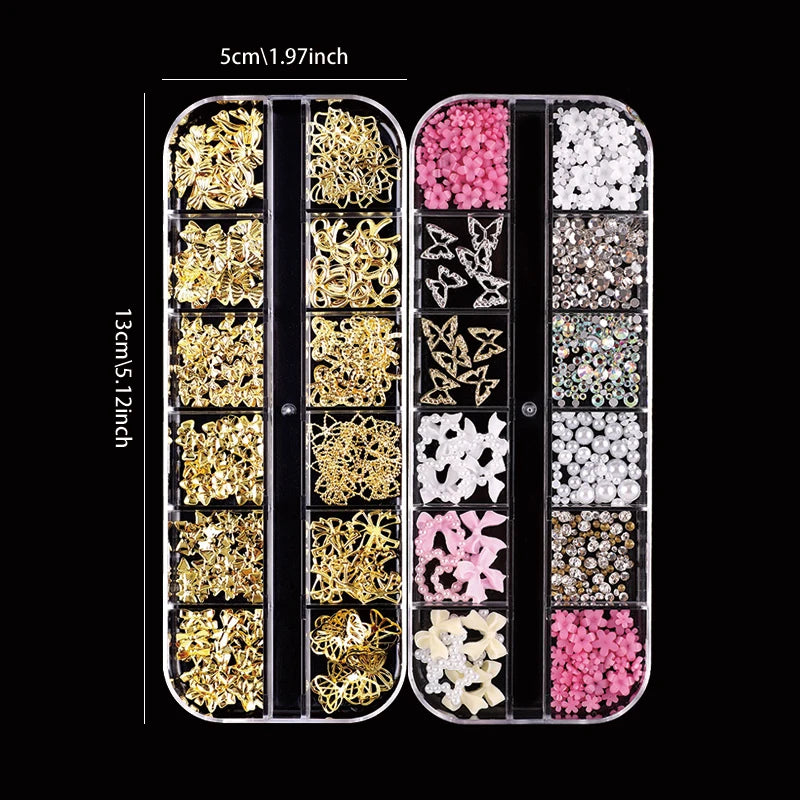 24-Piece Y2K Millennial Nail Art Decoration Set with Rhinestones Pearls & Charms