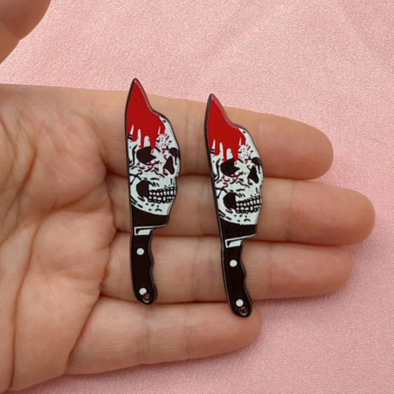 12pcs Acrylic Halloween Sword and Knife Pendant Jewelry Making Kit - Earrings, Necklace, Keychain