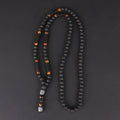 6mm Lava Stone Tiger Eye Beaded Necklace with Buddha Head Pendant for Men and Women