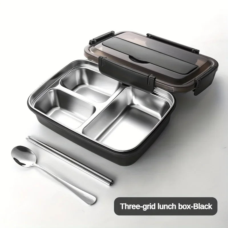 Leak-Proof Stainless Steel Lunch Box with 3/4 Compartments - Durable Bento Container for Work & School