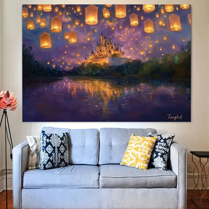 Princess Castle Yard Decoration with Glittering Lanterns and Flag Background - Festival & Party Decor