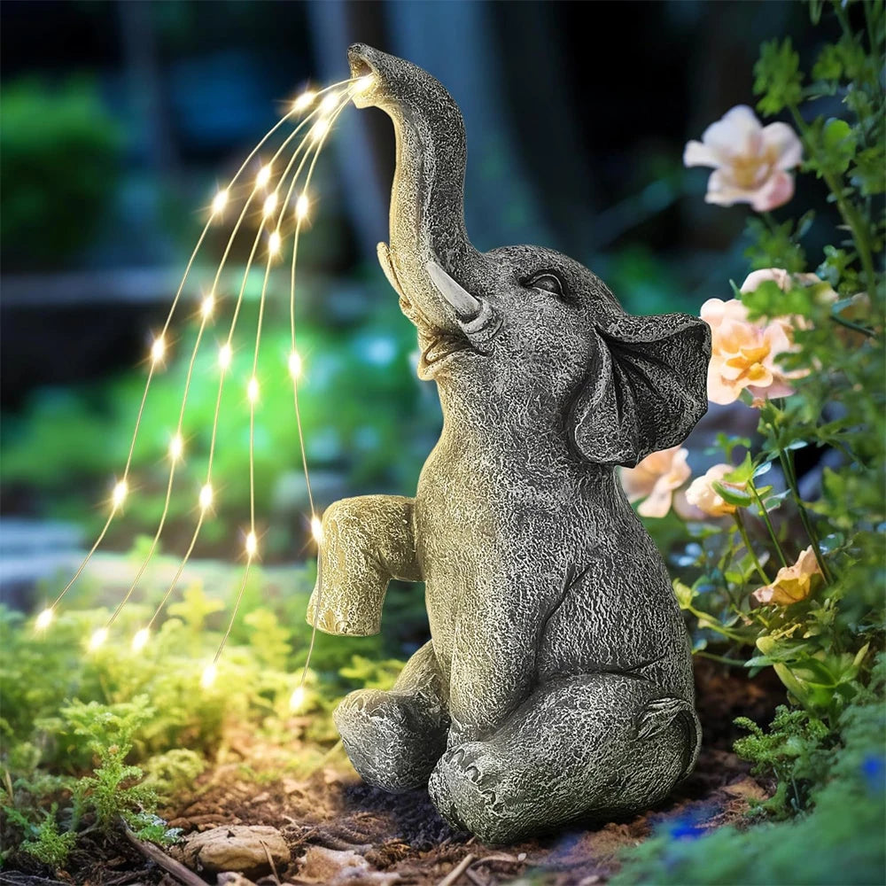 Solar Resin Elephant Garden Light Outdoor String Decor - Water Flow Effect