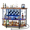 LED Home Bar Cabinet with Storage, Glass Holder & Wine Bottle Racks