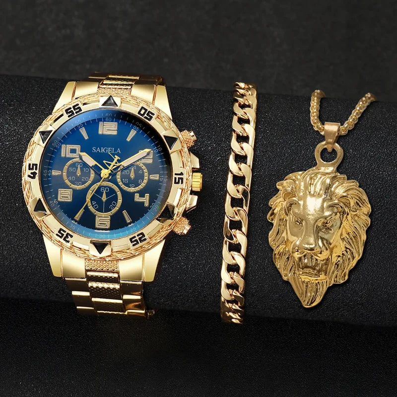 Men's Fashion Quartz Watch Set with Bracelet and Necklace - Mystery Blind Box, 3 Pieces