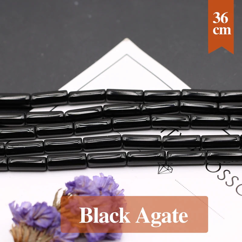 Natural Black Agate Beads Cylindrical Loose Spacer for Jewelry Making