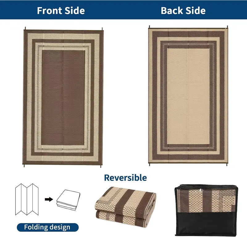 Outdoor Reversible Border Rug - Washable Foldable Indoor & Outdoor Carpet for Patio, Living Room, RV