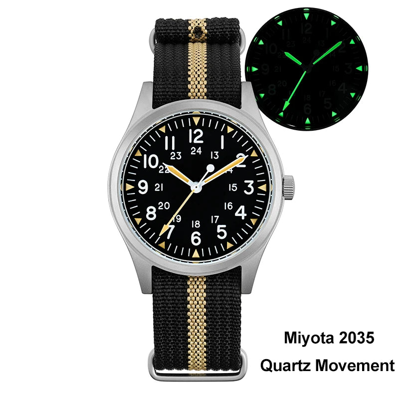 Military Style Quartz Watch with Sapphire Crystal 100m Waterproof Luminous Men’s Watch