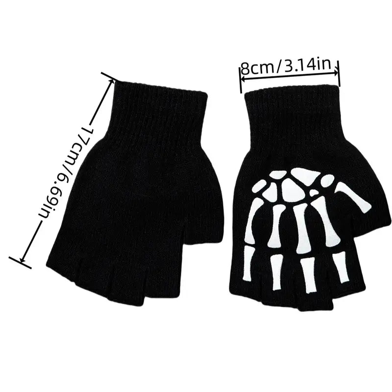 Halloween Knit Gloves with Skull Pattern for Boys & Adults - Warm Fall Winter Accessory