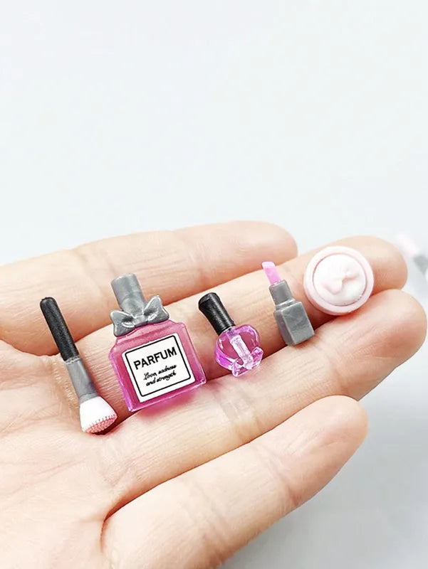 Mini Dollhouse Makeup Set 5 Pieces with Lipstick Nail Polish Perfume Accessories