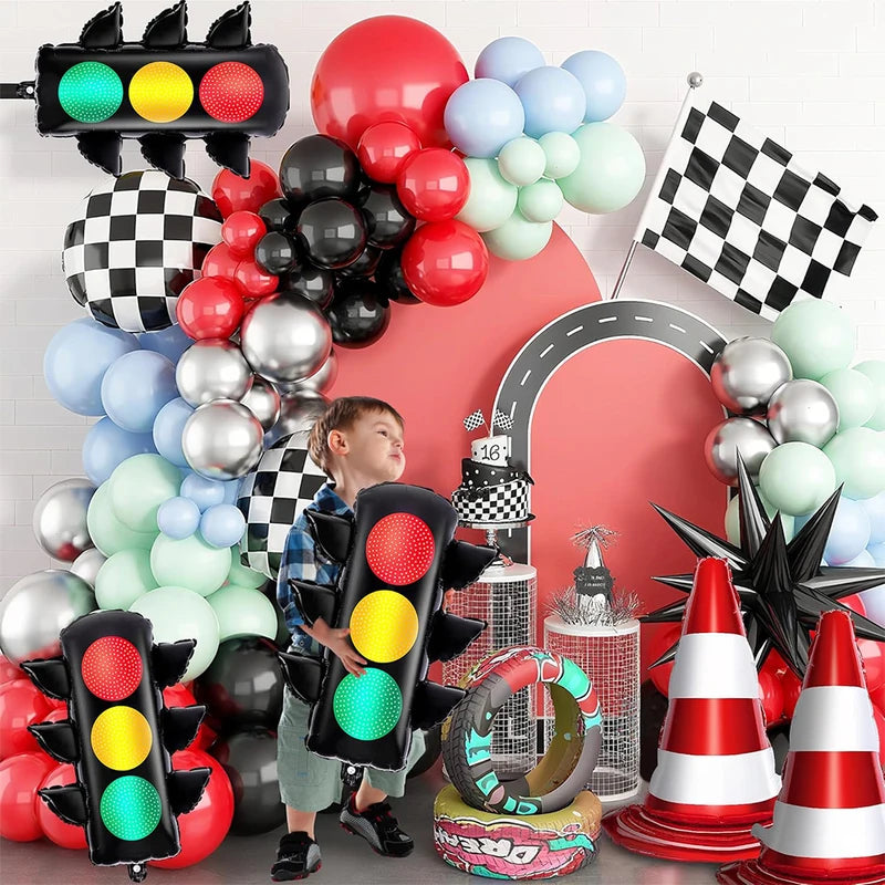 Race Car Party Decorations Balloon Kit - Traffic Light Checkered Tire Kids Birthday Supplies