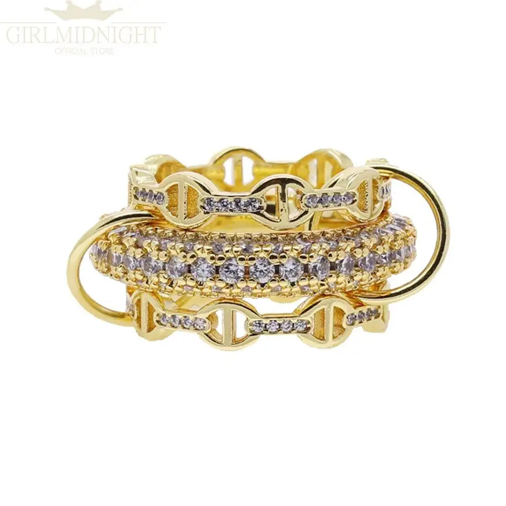 Stack Chain Ring Set - Micro Paved CZ Engagement & Fashion Jewelry