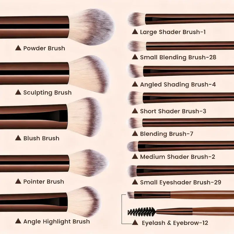 13-Piece Professional Makeup Brush Set for Face & Eye with Travel Case