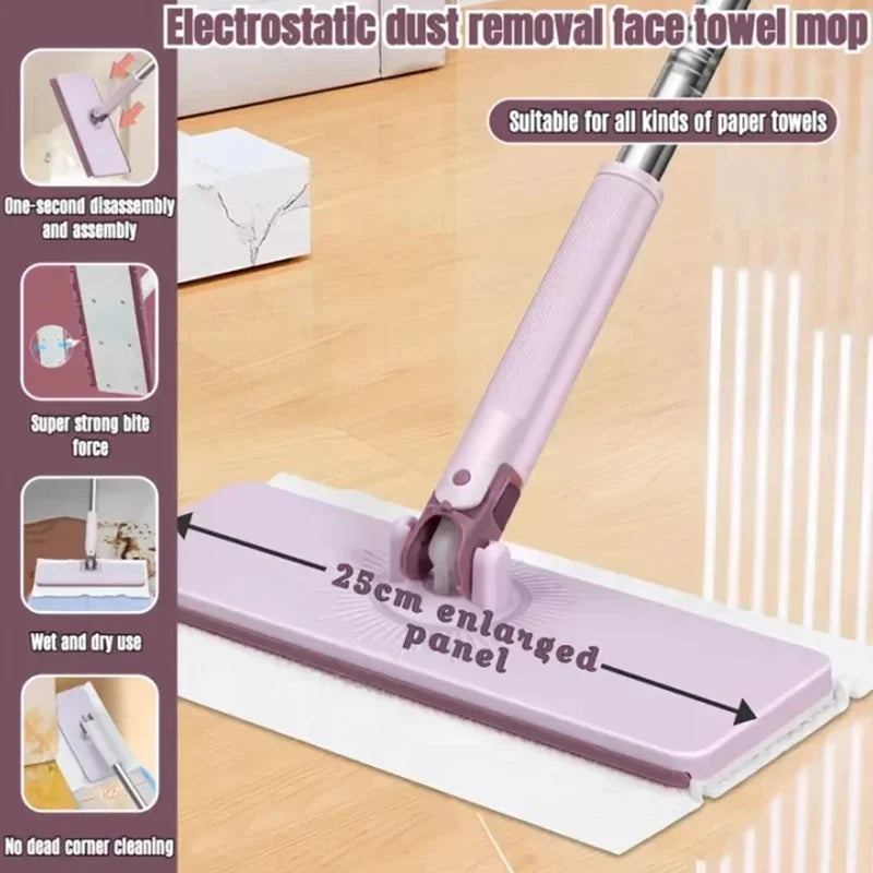 Hands-Free Flat Mop for Face Towels and Floor Cleaning - Reusable Swivel Mini Mop
