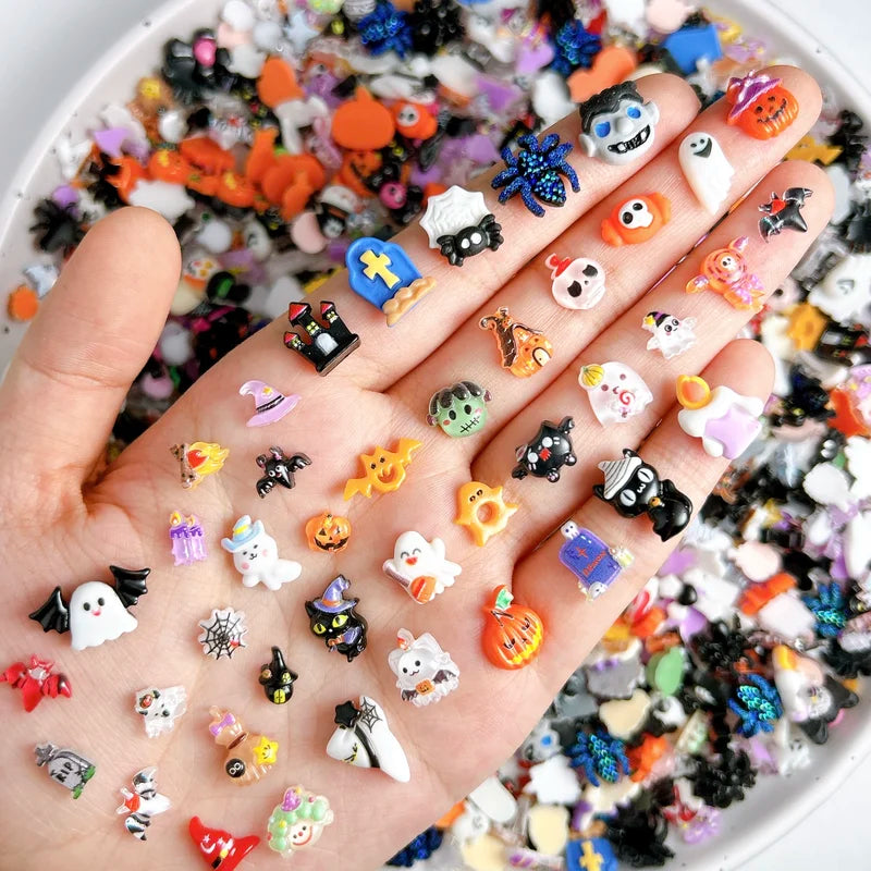Halloween Nail Art Charms 20PCS Quirky Pumpkin Ghost Spider Bat Resin Decorations