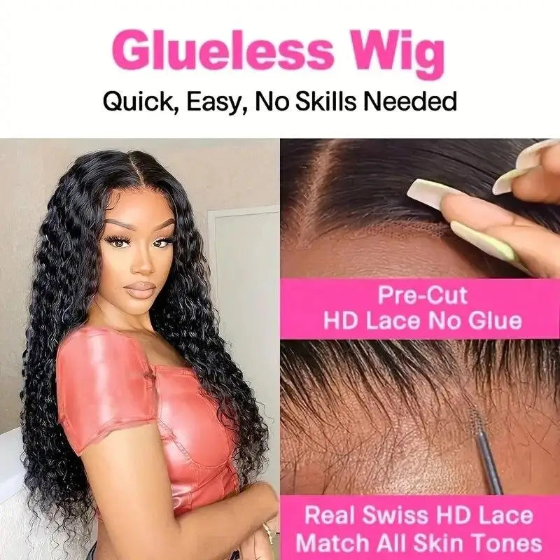 Glueless Human Hair Wigs Deep Wave 6x4 5x5 Lace Closure Pre Plucked 200 Density