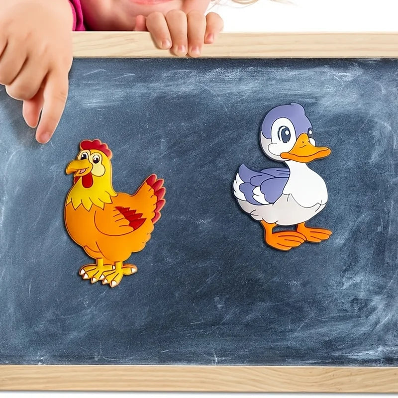 10PCS Farm Animal Refrigerator Magnets Set - Cute Cartoon Animal Tiles for Kitchen Decor