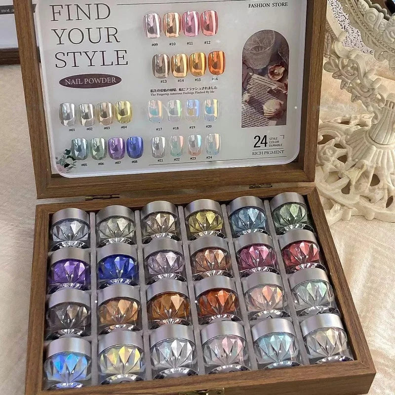 Nail Art Set with 24 Colors Moonlight Mirror Powder Glitter Kit - All Occasions