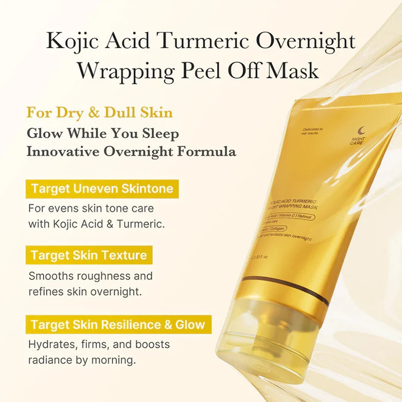 Kojic Acid Turmeric Night Facial Mask - Brightening, Oil Control & Moisturizing Peel-Off Treatment