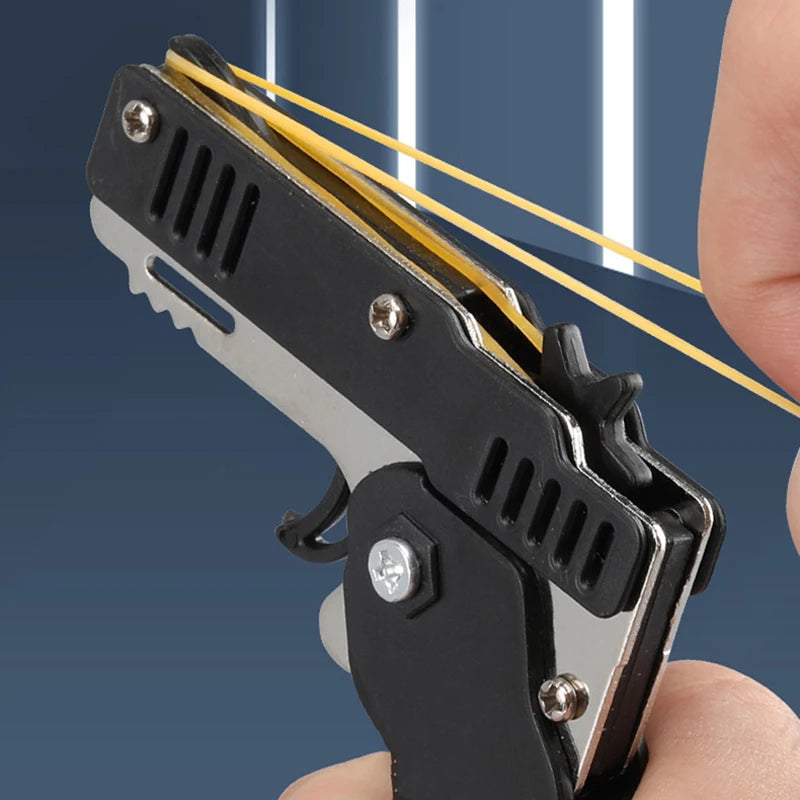 Mini Folding Rubber Band Launcher Toy with Keychain and 60 Rubber Bands - Perfect Gift
