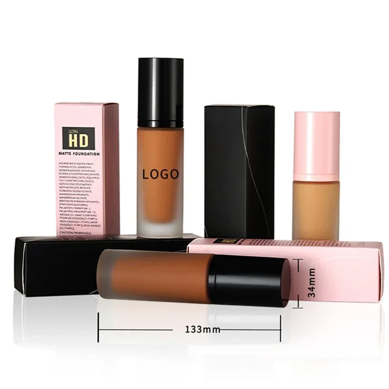 Long Lasting Waterproof Matte Liquid Foundation - Dark Skin, Oil-Free, Custom Logo