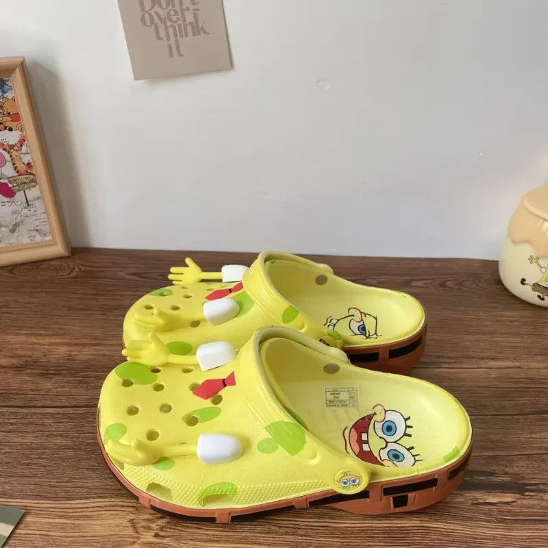 Cartoon Couple Beach Sandals for Summer Non-Slip Anime SpongeBob Patrick Shoes EVA Closed Toe Comfortable Summer Sandals