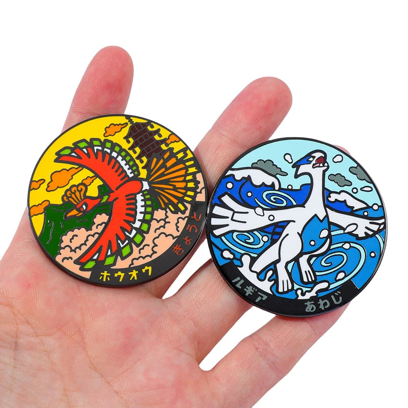Anime Mythical Creatures Enamel Pin Set - Lugia & Ho-Oh Collectible Badge