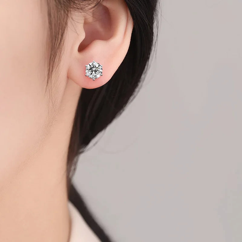 Sterling Silver Moissanite Stud Earrings with 18K White Gold Plating - Women’s Jewelry