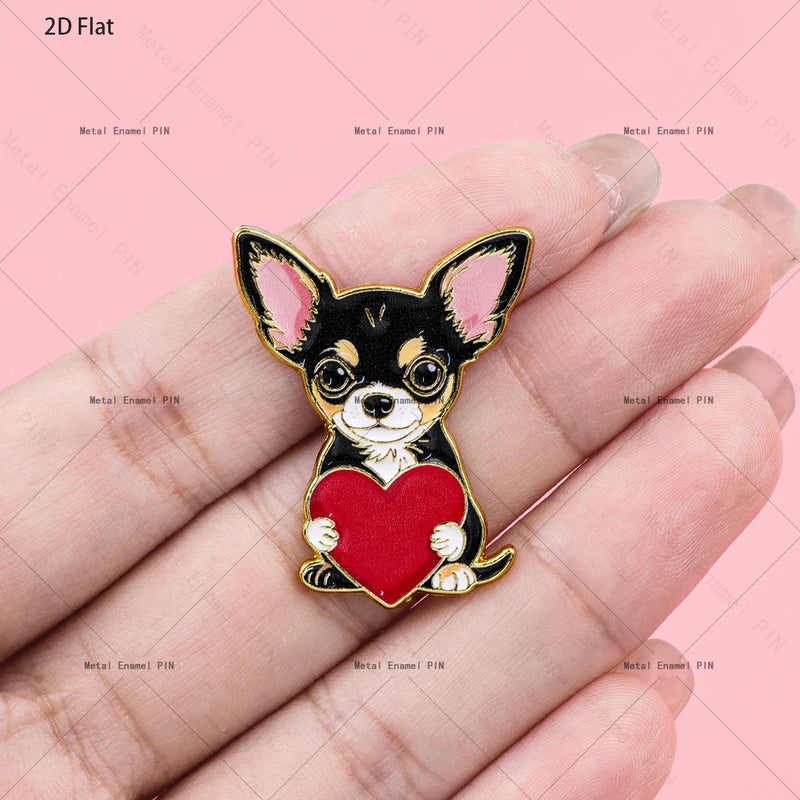 3-Pack Heart Dogs Enamel Pin Badges for Backpack and Clothing - Pet Lover Gift