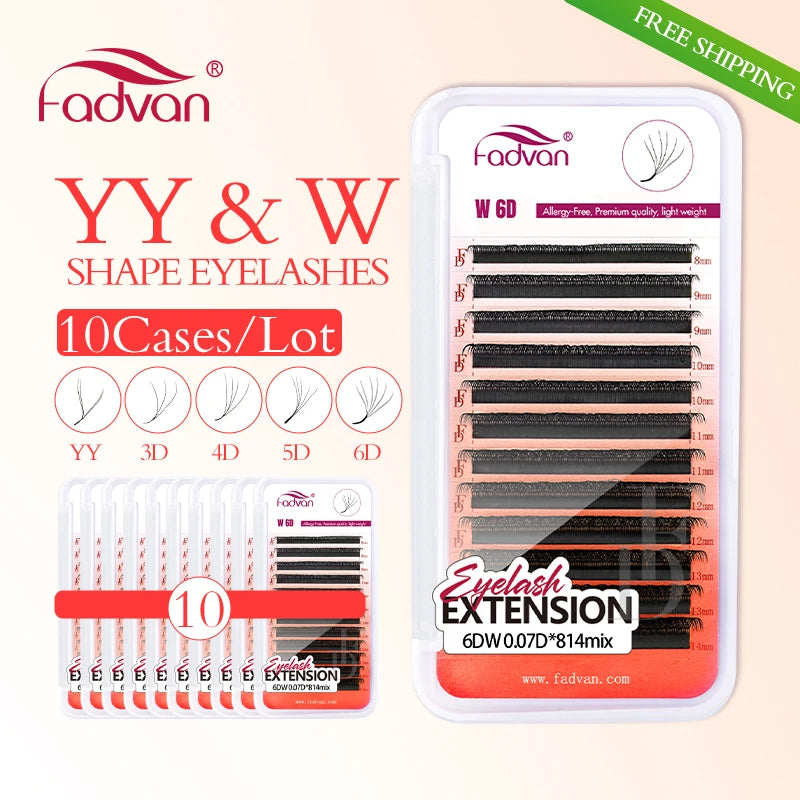 10Pcs Professional False Eyelash Extensions W-Shape 0.07mm Cluster Fans for Lash Art