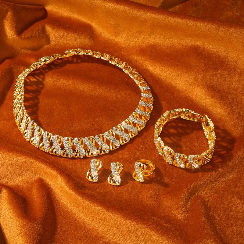 Gold Plated Jewelry Set for Women Dubai African Bridal Wedding Accessories