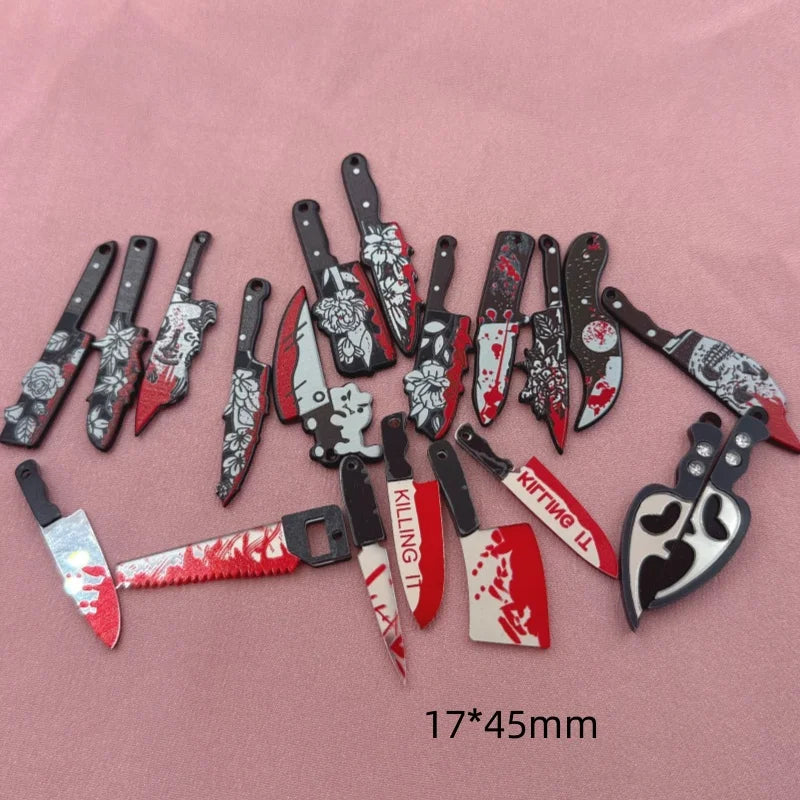 12pcs Acrylic Halloween Sword and Knife Pendant Jewelry Making Kit - Earrings, Necklace, Keychain