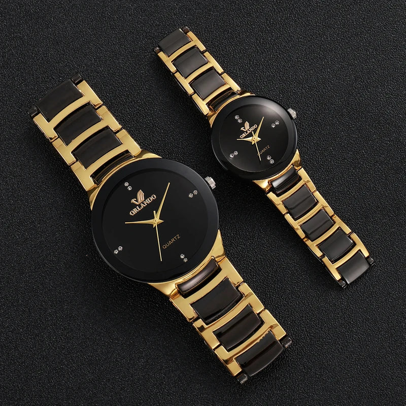 Couples' Analog Quartz Watches Set - Stainless Steel Band Men Women