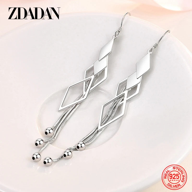 Sterling Silver Geometric Tassel Drop Earrings for Women Wedding Jewelry
