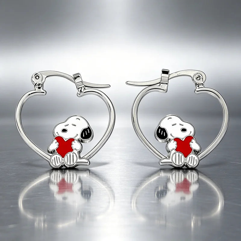 Sweet Snoopy Enamel Pendant Earrings - Cute Jewelry Gift for Fans