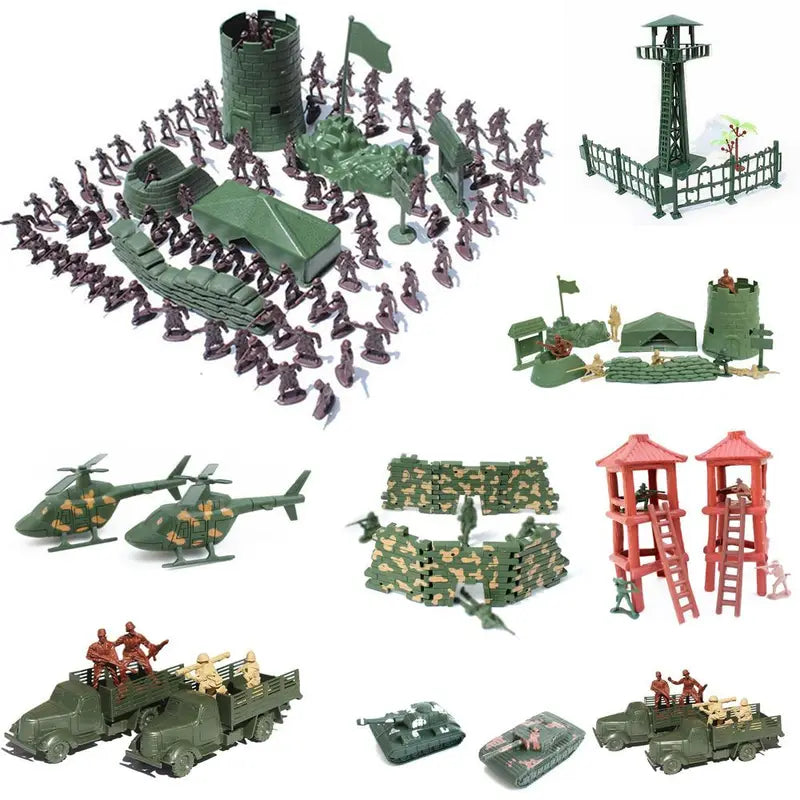 100-Piece Plastic Army Soldier Figures Set with Vehicles & Accessories for Kids