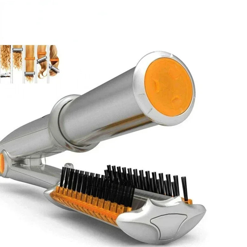 Professional 2-in-1 Rotating Curling Iron & Straightening Brush - Hair Styling Tool